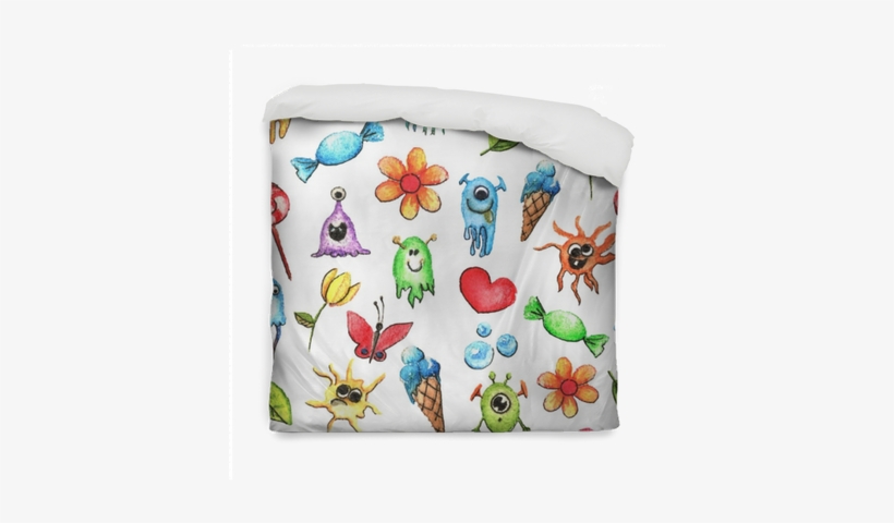 Little Funny Monsters Watercolor Seamless Pattern - Watercolor Painting, transparent png download