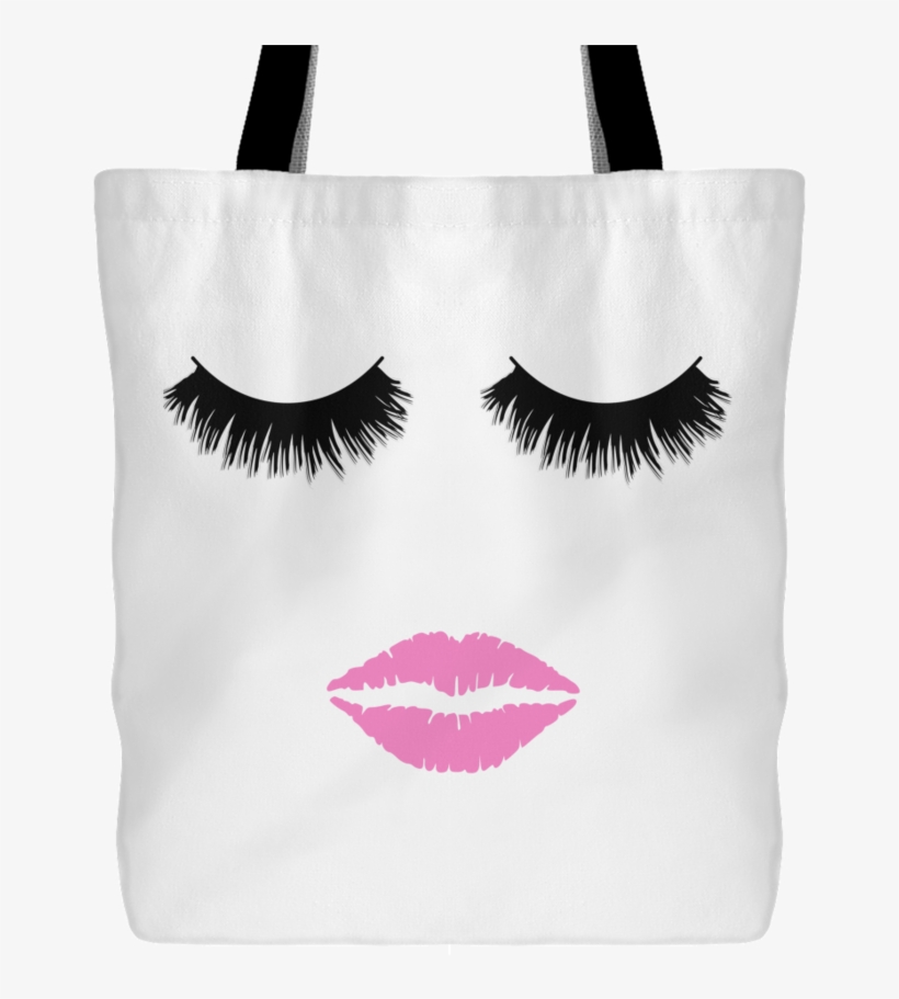 Lips & Lashes Print Canvas Tote Shopping Bag - Lips Clip Art, transparent png download