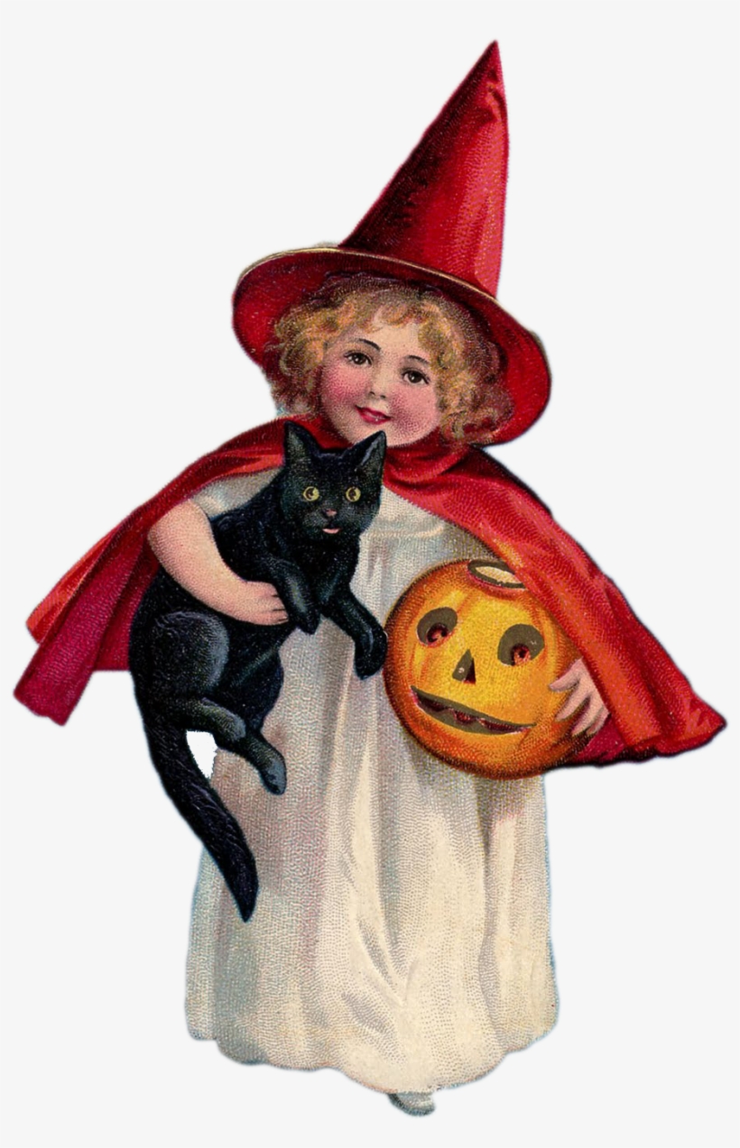 Vintage Halloween Witch - Vintage Black Cat And Witches, transparent png download