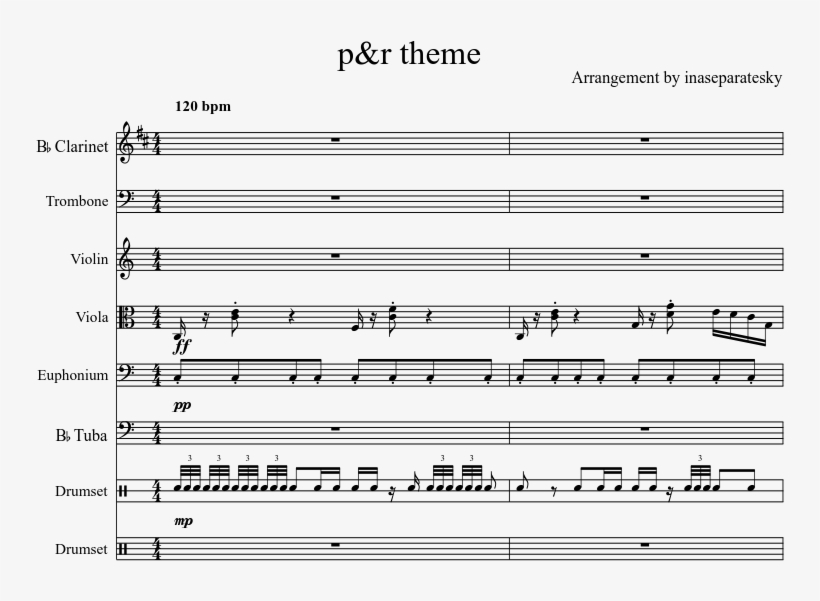 P&r Theme Sheet Music Composed By Arrangement By Inaseparatesky - Sheet Music, transparent png download