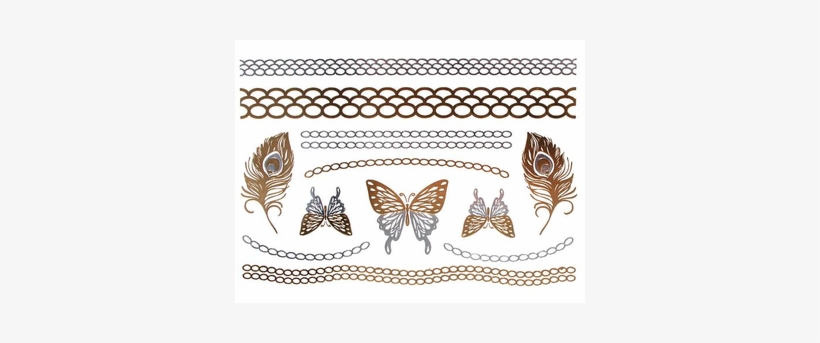 Tatuaje De Oro Plateado Temporalmente Patrón De Hoja - Wonbeauty Temporary Jewelry Tattoos Golden And Silver, transparent png download