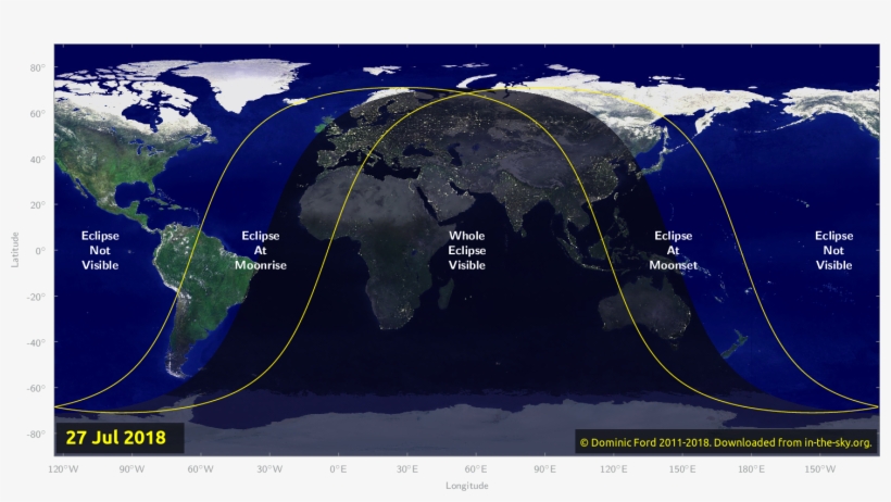 Map Of Where The Eclipse Of July 2018 Will Be Visible - World Map, transparent png download