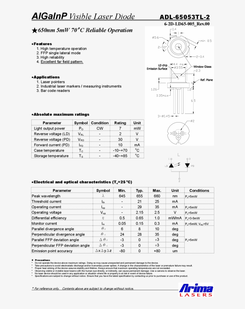 650nm 7mw To Can Arima Lasers - Laser, transparent png download