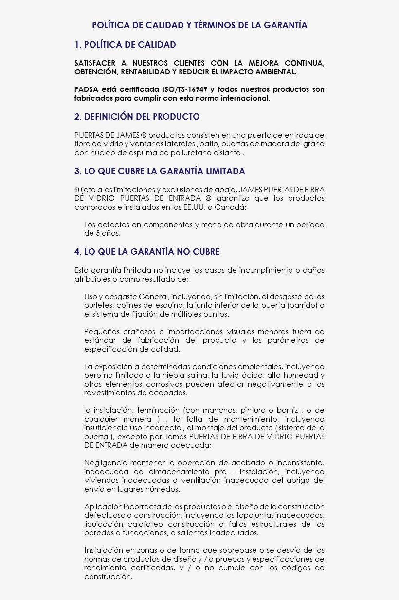 Política De Calidad Y Términos De La Garantía - Document, transparent png download