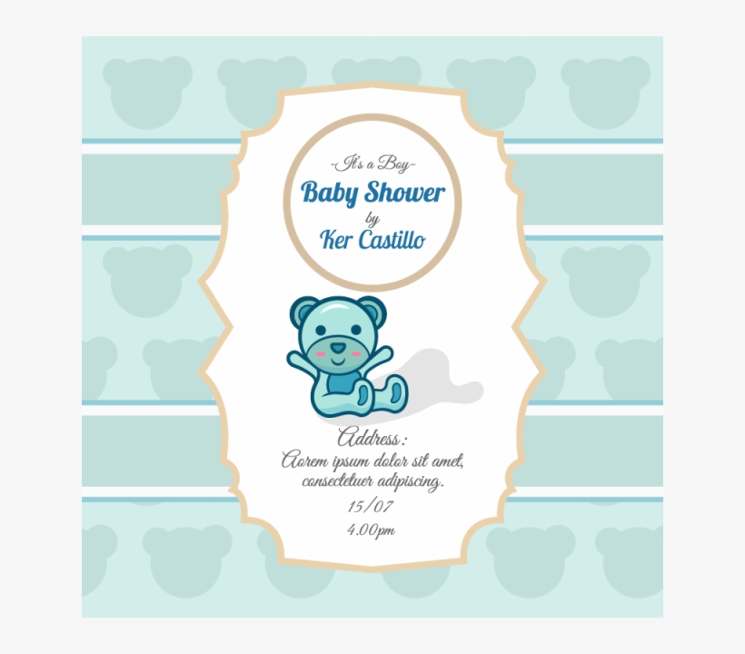 Sky Blue Card For Baby Shower With A Cute Bear - Baby Shower, transparent png download