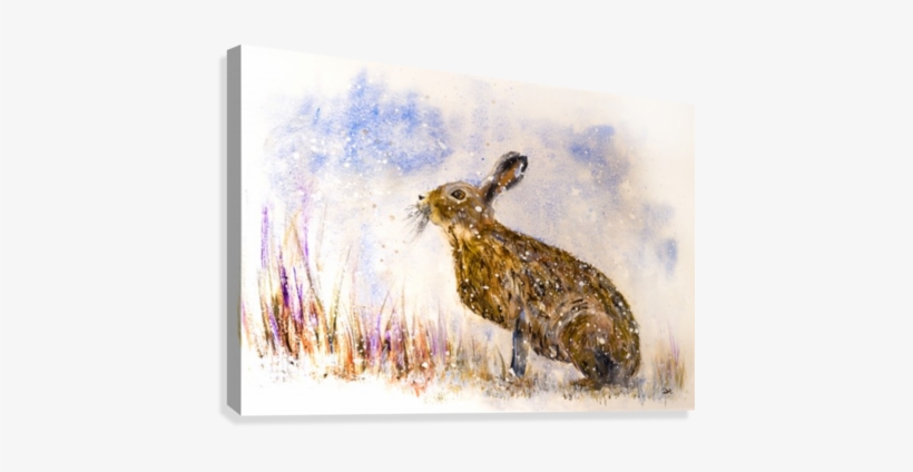 Hare In A Snow Shower Canvas Print - Snow, transparent png download