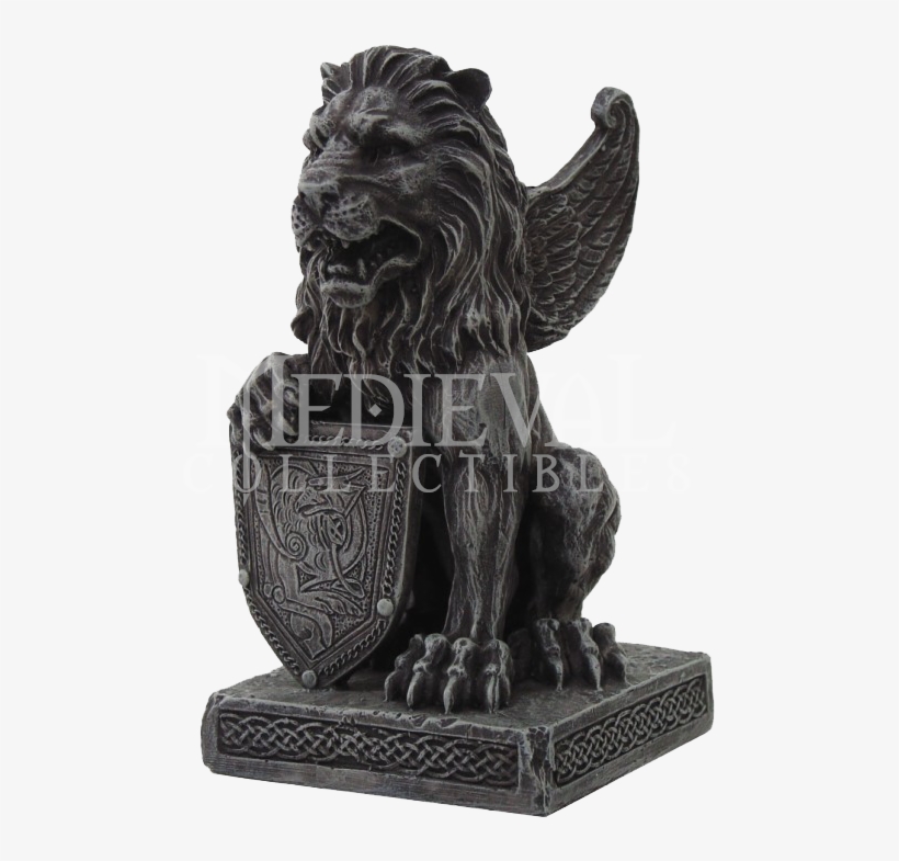 Lion Gargoyle With Shield Figurine Statue, transparent png download