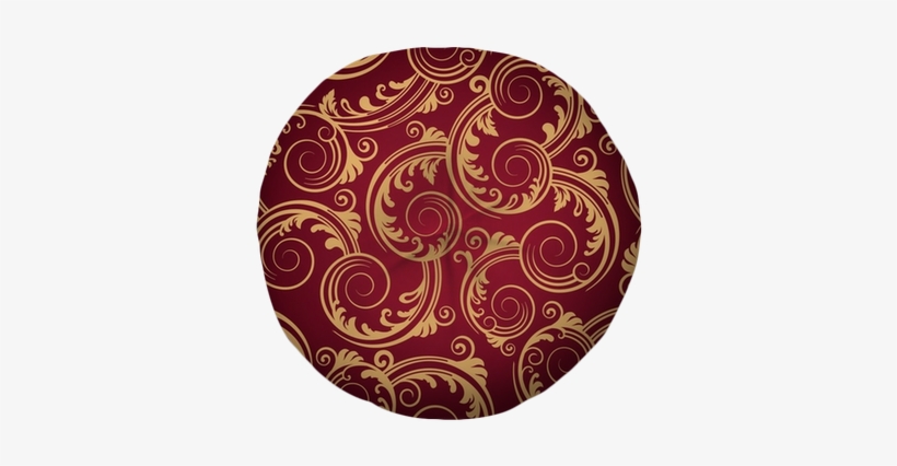 Seamless Red & Gold Swirls Wallpaper Tufted Floor Pillow - Red And Gold Patterned Paper, transparent png download