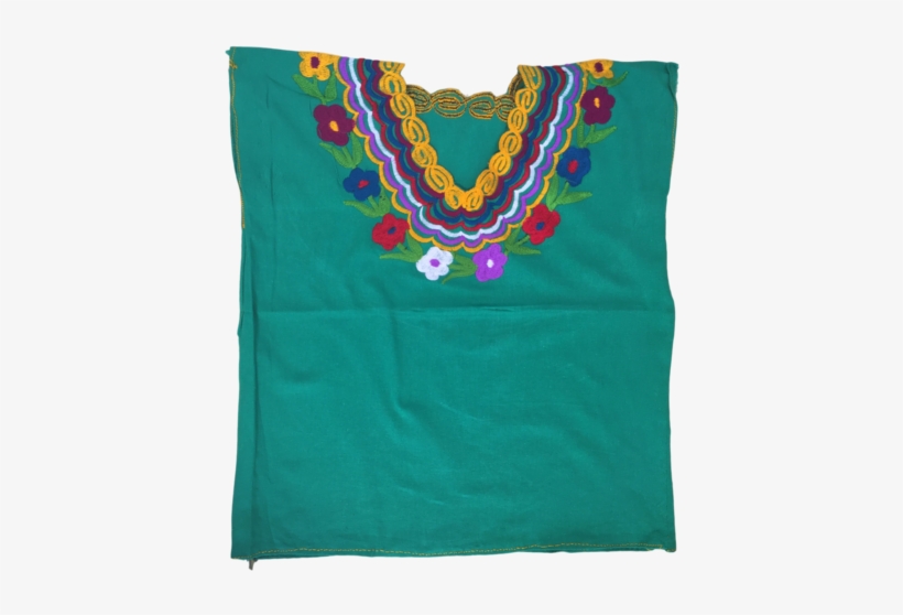 Green Mexican Blouse With Flowers - Silk, transparent png download