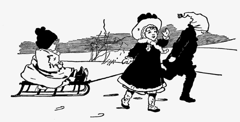 Digital Winter Scene Downloads - Vintage Childrens Sledding Png, transparent png download