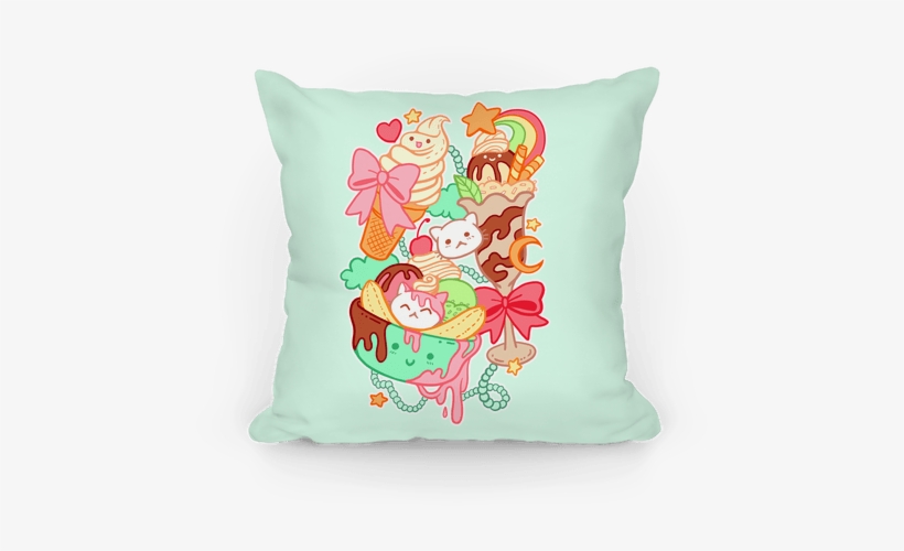 Cute Cat Sundae & Kawaii Ice Cream Pillow - Kawaii Ice Cream Cat, transparent png download