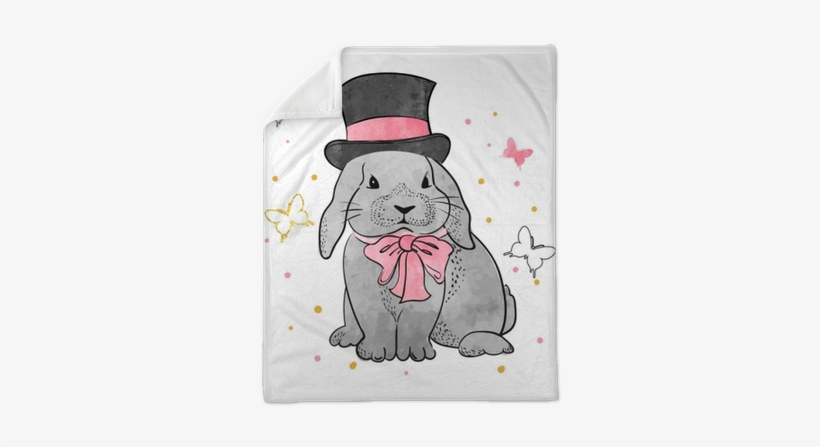 Cute Watercolor Rabbit Boy With Bow And Hat - Illustration, transparent png download