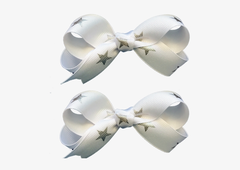 White With Silver Stars Hair Bow On French Barrette - Present, transparent png download