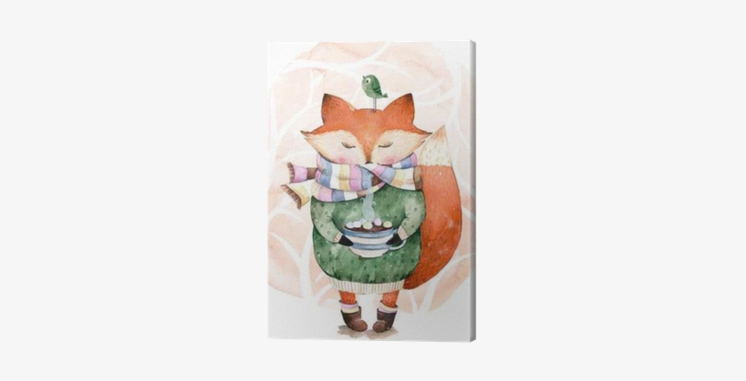 Fox I Ptak W Watercolor - Winston Porter Belby Cute Fox And Bird Shower Curtain, transparent png download