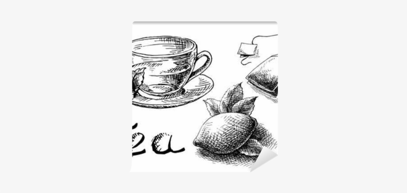 Cup Of Tea And Mint And Tea Bag In Graphic Style, Hand-drawn - Tea Bag Graphic, transparent png download