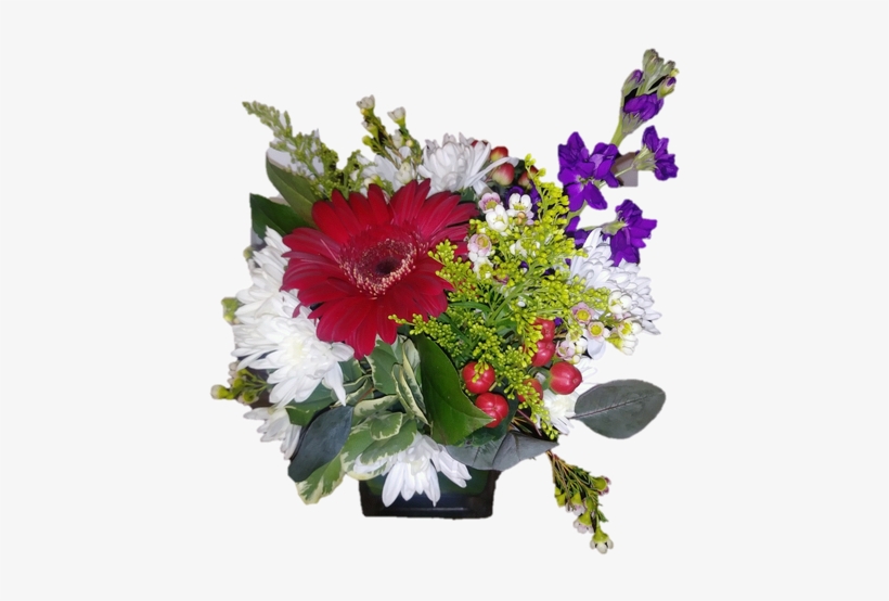 A 4" Cube With Red Gerbera And Colorful Flowers With - Bouquet, transparent png download