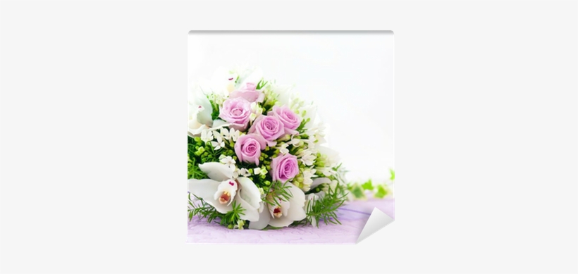 Wedding Pink Roses And White Orchid Bouquet Wall Mural - Rose, transparent png download