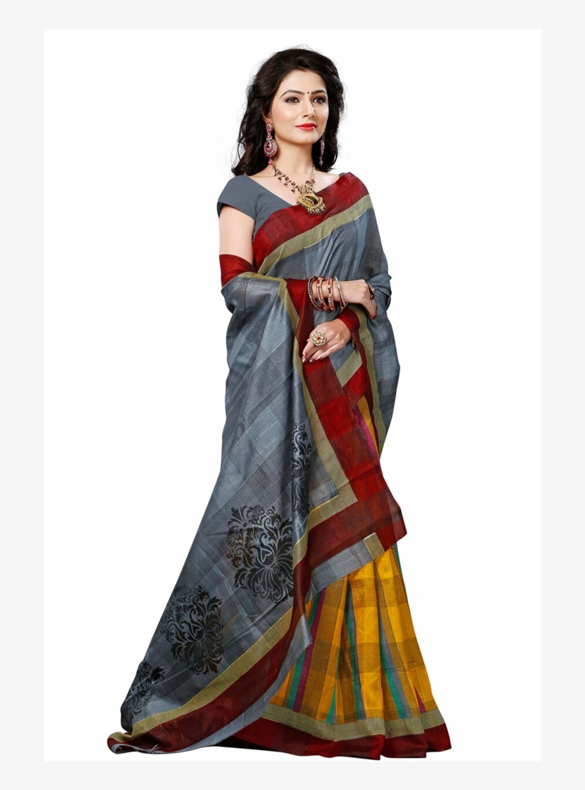 Gray Bhagalpuri Silk Saree - Bhagalpuri Silk, transparent png download