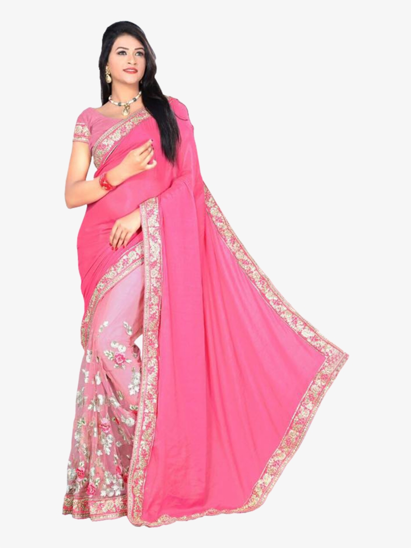 Modern Plain Saree With Printed Blouse, transparent png download