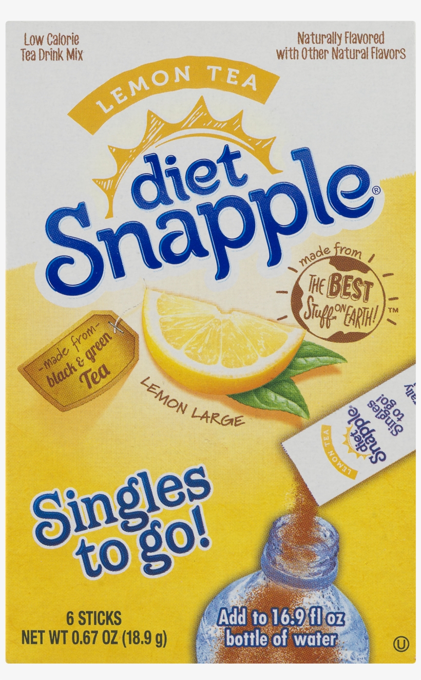 Diet Snapple Drink Mix, Lemon Tea, 6 On The Go Sticks, - Snapple Diet Peach Tea, transparent png download