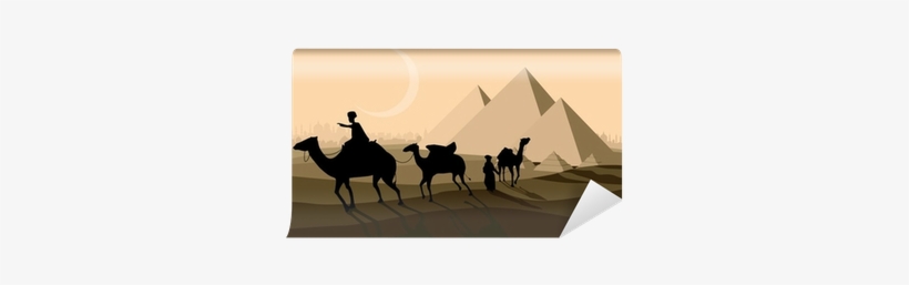 Vector Bedouin Caravan Camels Against Over Pyramids - Camel, transparent png download