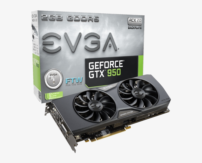 Evga Geforce Gtx 950 Ftw Gaming Acx - Evga Geforce Gtx 950 Ssc Acx 2.0 2gb Graphic Card 02g-p4-2957-kr, transparent png download