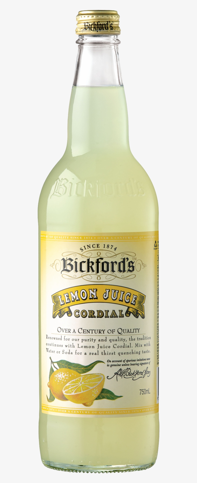 Bickford's Lemon Juice Cordial 750ml - Bickfords Cordial, transparent png download