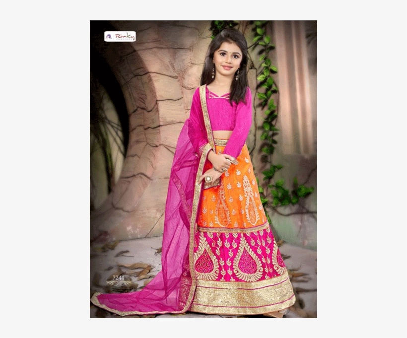 Pink & Orange Color Net Embroidered Party Wear Kid's - Chaniya Choli For Kids, transparent png download
