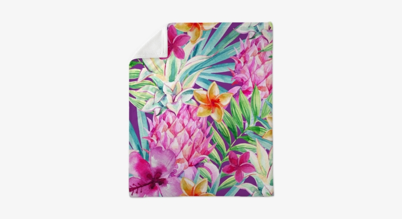 Watercolor Pineapple Fruit Seamless Pattern Plush Blanket - Couture Home Tropical Pineapple Rectangular Outdoor,, transparent png download
