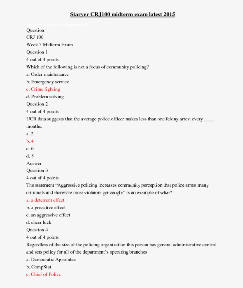 Staryer Crj100 Midterm Exam Latest 2015report This - Homework, transparent png download