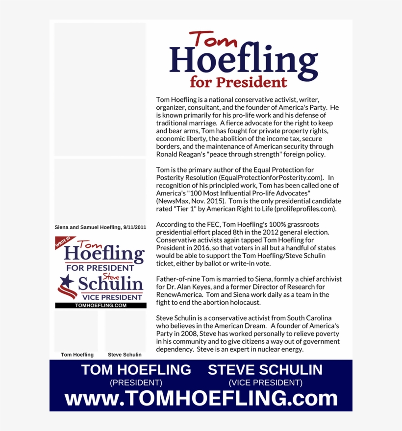 Tom Hoefling For President Flier 1 - Tom Hoefling Us President, transparent png download