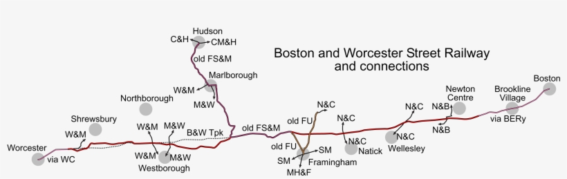 Boston And Worcester - Map Of The Boston And Worcester Railroad, transparent png download
