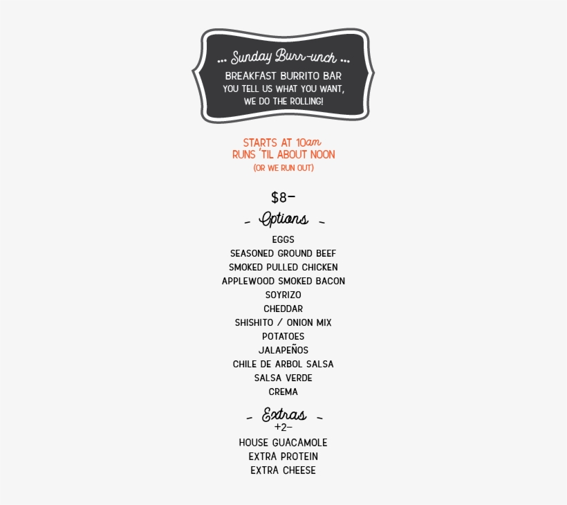Burrito Bar Menu - Menu, transparent png download