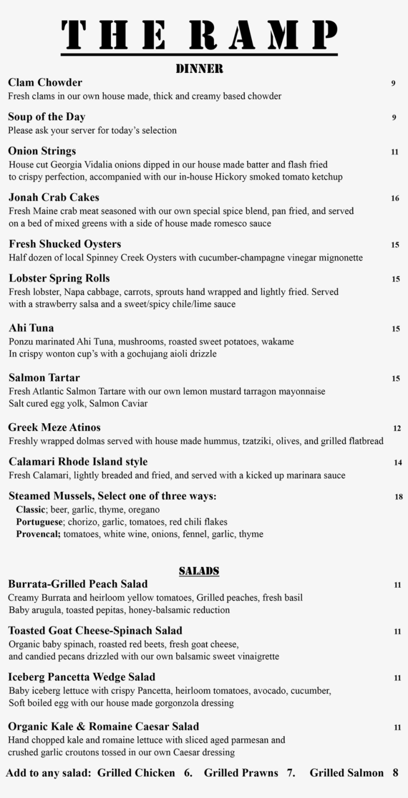 Kennebunkport Restaurant Dinner Menu - Ramp Bar & Grill, transparent png download