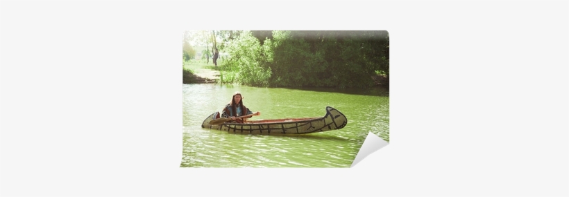 North American Indian Floats Down The River On A Canoe - Canoe, transparent png download