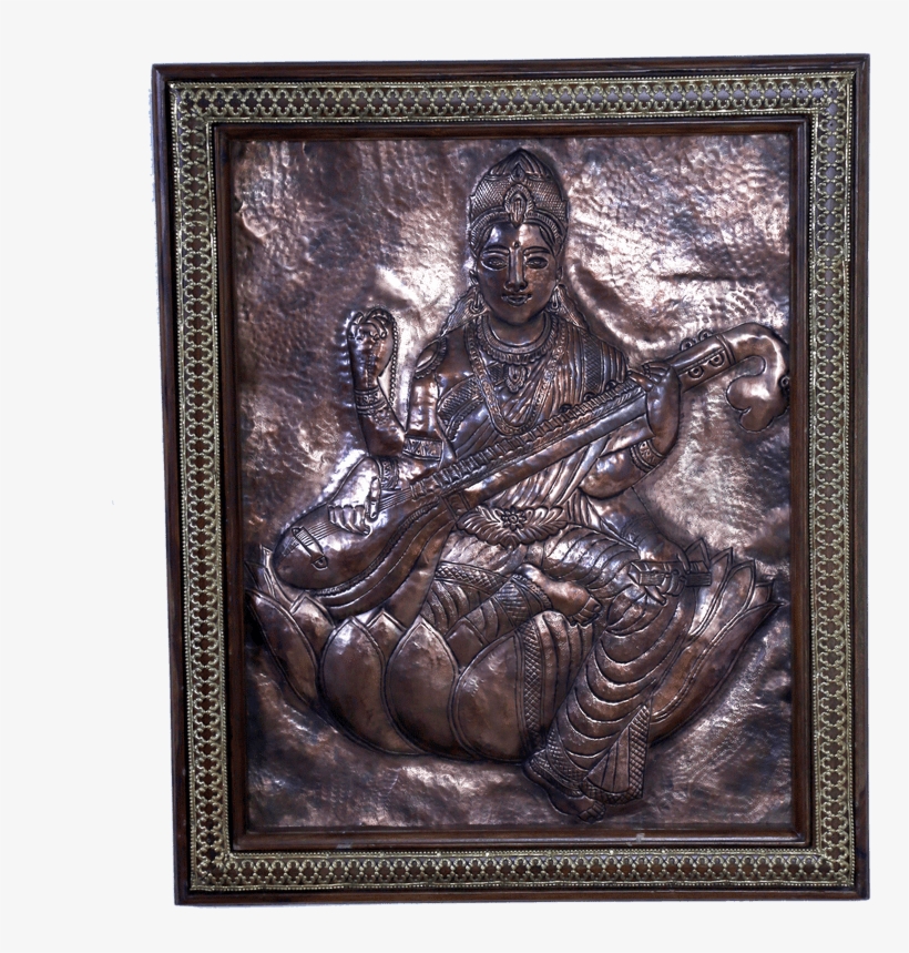 Buy Copper Art Vastu Maa Saraswati With Wooden Frame - Art, transparent png download