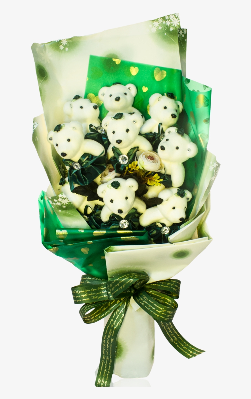 Special Occasion Bear Design Green Theme Flower Bouquet - Gift, transparent png download
