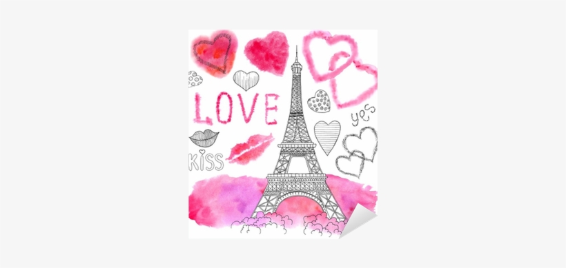 Design Set With Watercolor And Graphic Love Symbols - Graphics, transparent png download