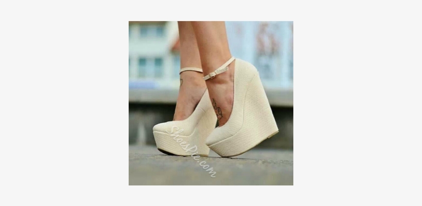 Fashionable Solid Color Wedge Heels - Ericdress Fashionable White Ankle Strap Wedges For, transparent png download