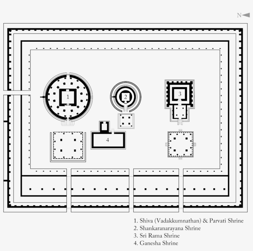 Layout Of Sanctum Sanctorums In Vadakkumnatha Temple - Vadakkunnathan Temple Thrissur Plan, transparent png download