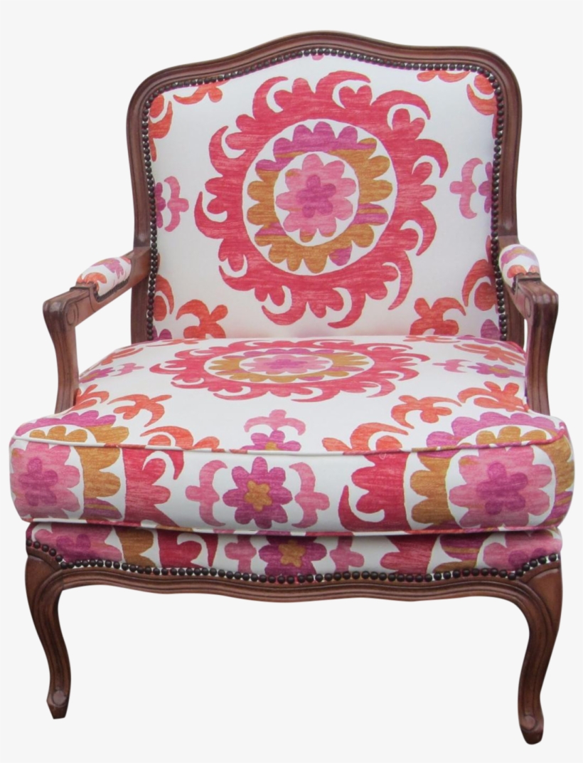 Boho Chic Open Arm Bergere Chair By Fremarc On Chairish - Van Ness Stencil Decorative 22-inch Throw Pillow (garnet),, transparent png download