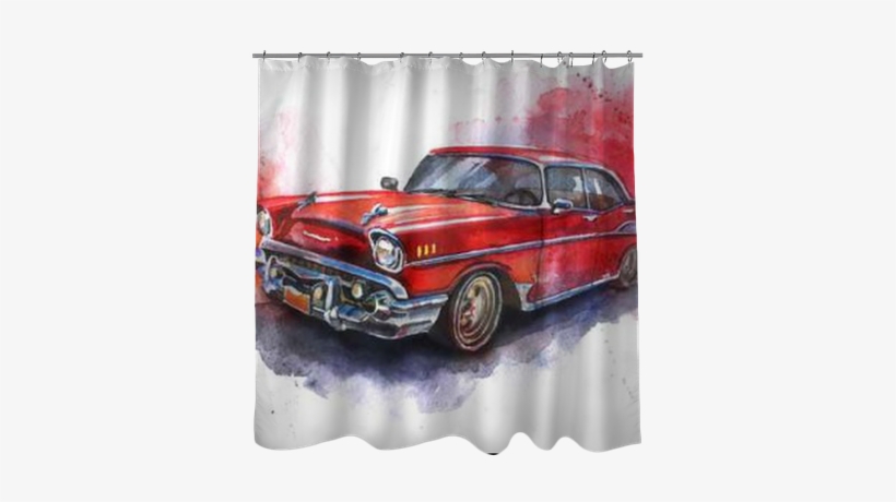 Watercolor Hand Drawn Old Fashioned Red Car Shower - Watercolor Painting, transparent png download