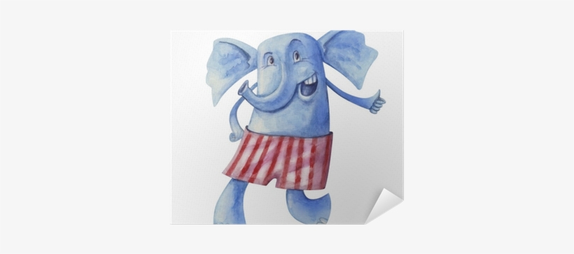 Cheerful Elephant In Striped Boxer Shorts, Watercolor - Trousers, transparent png download
