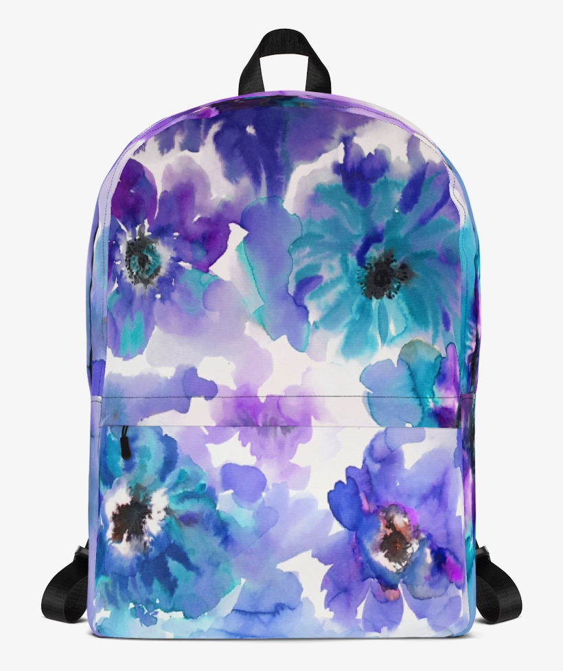 Watercolor Anemones Purple & Blue Backpack - Backpack, transparent png download