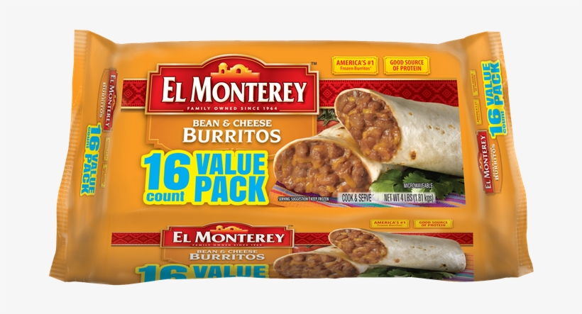 16pk Bean & Cheese Burritos - El Monterey Bean And Cheese Burritos, transparent png download