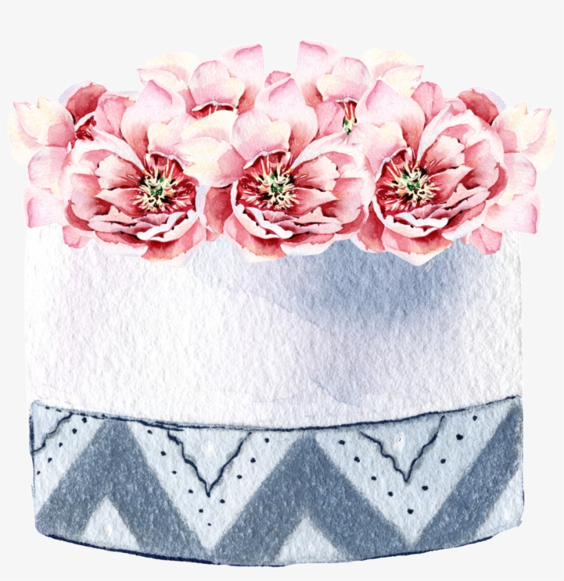 Pink Watercolor Hand Painted Flowers Transparent - Cake, transparent png download