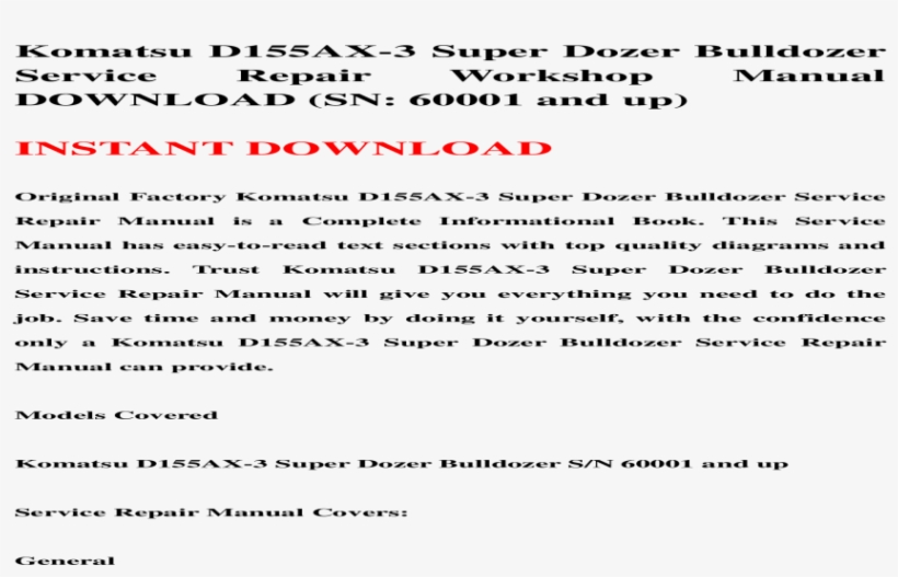 Komatsu D155 Ax 3 Super Dozer Bulldozer Service Repair - Document, transparent png download