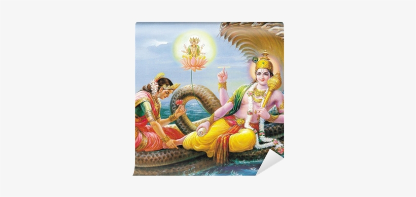 Indian God Bhagwan Vishnu With Laxmi Mata Wall Mural - Goddess Laxmi Massaging Lord Vishnu's Feet, transparent png download