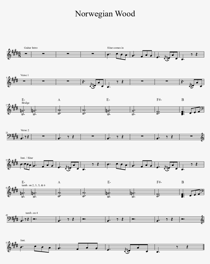Norwegian Wood Sitar Part Musescore - Bluesette No Sax Alto, transparent png download