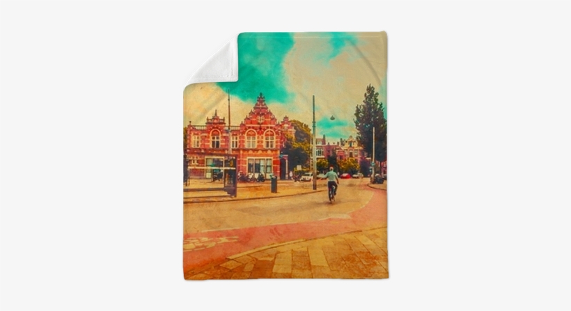 The Cyclist Rides In The Center Of Amsterdam - Painting, transparent png download